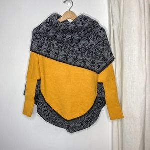 NATIVE IMPORT Peruvian Mustard Grey Poncho Sweater